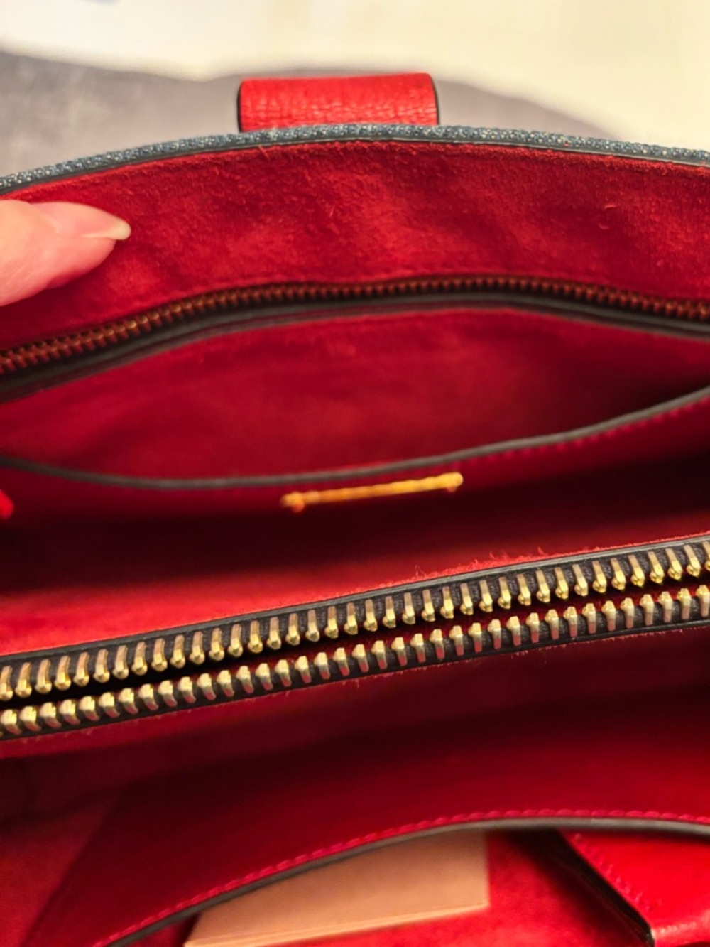 Miu Miu Denim Satchel with Red Leather Trim - Picture 8 of 15
